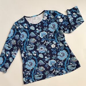 Floral Long Sleeve Top in Navy and Light Blue